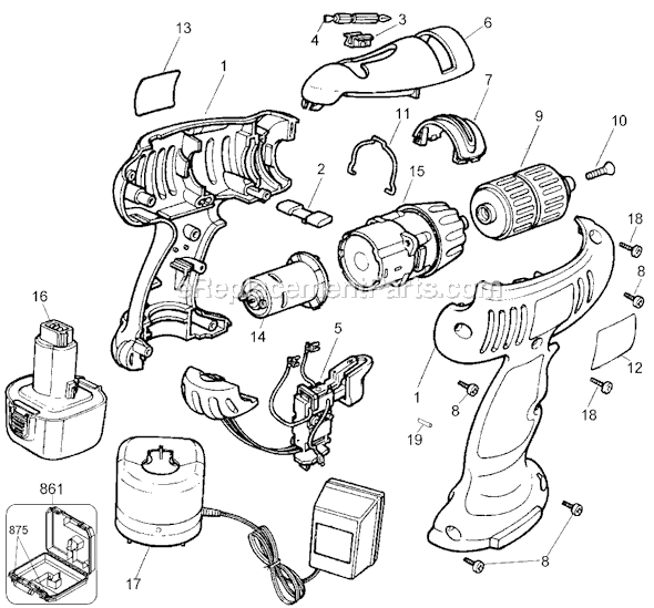 Page A Diagram and Parts List for FS632 Type 1 Black and Decker Cordless Drill